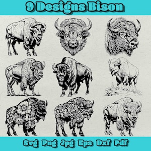 Bison Svg Bundle, Floral Bison Svg, Bison Head Svg, American Bisons svg, Buffalo run svg, Buffalo Mountain Landscape Svg, Wild Buffalo Svg