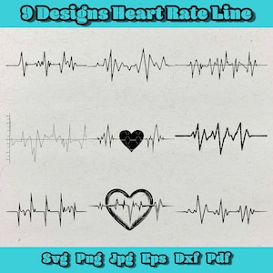 Fréquence cardiaque ligne SVG Bundle, Clipart de battement de coeur ECG, pouls médical ligne Png, cardiogramme Love Dxf, infirmière & docteur Heartbeat Design