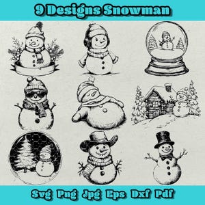 Sneeuwpop Svg-bundel, kerstsneeuwpop png, gentleman sneeuwpop dxf, slapende sneeuwpop eps, sneeuwpop voor logo, cowboysneeuwpop, sneeuwpop met koptelefoon