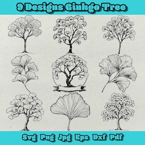 Pacote SVG de Árvore de Ginkgo, Folha Botânica Png, Clipart da Natureza, Ginkgo Biloba Dxf, Ilustração de Planta Vintage, Arte Herbal