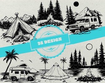 Camping SVG Bundle: 28 Rustic Campfire Tent Designs for Laser Engraving (Digital Download)