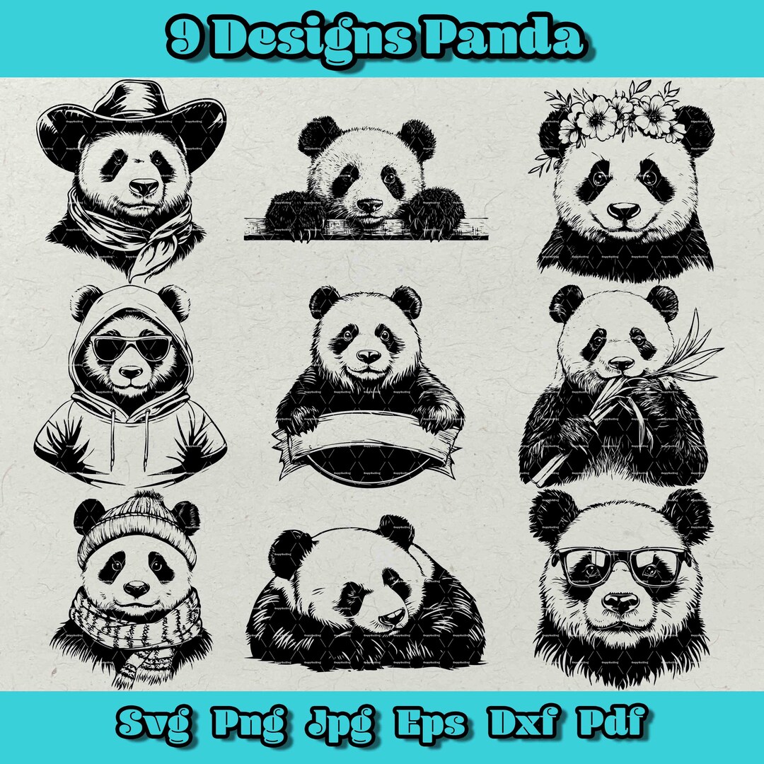 Panda Svg Bundle, Cute Panda Clip Art, Funny Panda Png, Flower Crown ...