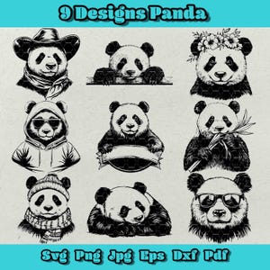 Paquete de imágenes prediseñadas de panda, imágenes prediseñadas de panda tierno, imágenes prediseñadas de panda gracioso, imágenes prediseñadas de panda con corona de flores, imágenes prediseñadas de panda impresionantes, imágenes prediseñadas de panda perezoso, imágenes prediseñadas de panda con gafas