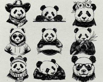 Panda SVG Clipart Bundle, Panda Bear Designs (Digital Download)