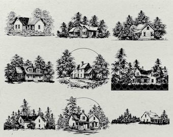 Cannabis Farmhouse Illustration Bundle | Rustic Weed SVG, Laser Engraving (Digital Download)