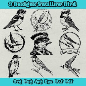 Ensemble svg hirondelle, oiseau hirondelle officier, hirondelle avec lunettes de soleil png, hirondelle florale DXF, hirondelle avec capuchon, hirondelle volante