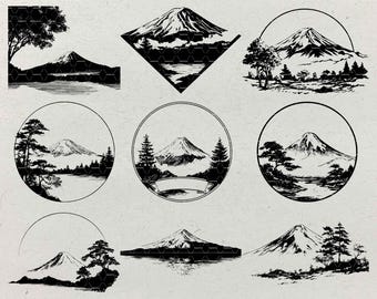 Mount Fuji SVG Bundle: Japanese Volcano Landscape Designs for Laser Engraving