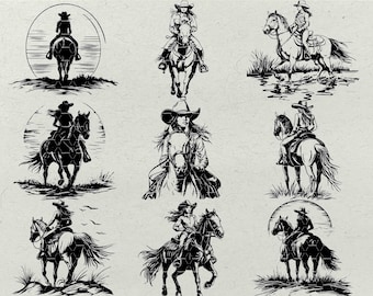 Cowboy On Horse SVG Bundle: Western Rodeo Clip Art (Digital Product)