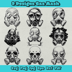 Gasmasker SVG-bundel, gasmasker PNG, gasmasker gesneden bestand, gasmasker clipart, gasmasker stencil, gasmasker vector voor Cricut silhouet