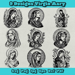 Virgin Mary Svg Bundle, Mother of Jesus Png, Floral Virgin Mary Dxf, Praying Mother Mary Silhouette, Baby Jesus Template, Holy Lady Svg, Png