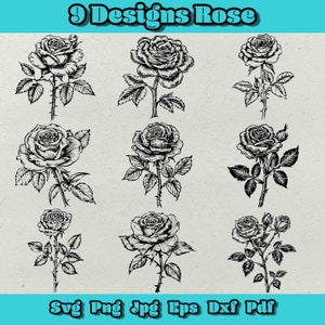 Lot de roses Svg, fleurs Svg, svg floral, svg botanique, bouquet svg, double beauté, svg de la Saint-Valentin, fête des mères, amour Png, plante eps dxf