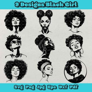 Black Girl Svg Bundle, Afro Hair Clipart, Melanin Queen Png, Empowerment Dxf, Diversity and Culture Art for Crafts and Decor