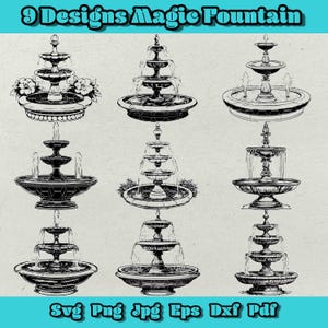 Magic Fountain Svg Bundle, Enchanted Water Fountain Png, Mystical Fountain Clipart, Fantasy Fountain Dxf, Decorative Garden Fountain Design