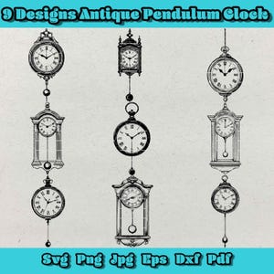Pacote de relógio de pêndulo antigo Svg, clipart de relógio de pêndulo vintage, relógio retrô PNG, relógio antigo DXF, vetor de relógio de parede clássico