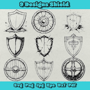 Shield Svg Bundle, Broken Shield Png, Ancient Warrior Shield Svg, Shield Stuck in the Ground Svg, Royal Shield Silhouette, Round Shield Svg