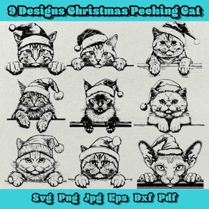 Weihnachten spähende Katze SVG Bundle, Katze mit Weihnachtsmütze Png, 9 Katzenrasse mit Weihnachtsmütze SVG, Katze mit Weihnachtsmütze, spähende Katze Weihnachtsmütze svg