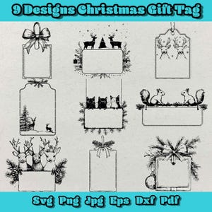 Christmas Gift Tag Svg Bundle, Gift Tags Png, Christmas Tag Svg, Gift Tag Templates Svg,Animal Silhouette Gift Tag Dxf,Winter Scene Gift Tag