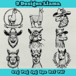 Llama Svg Bundle, Floral Llama Png, Cowboy Llama Svg, Llama with Sunglasses Dxf, Headphones Lama Svg, Llama in Baseball Cap Png, Llama Eps