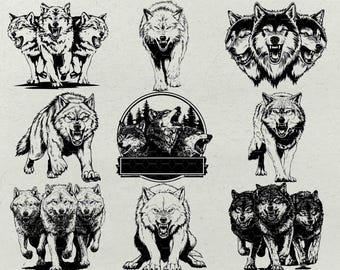 Angry Wolf Clipart SVG Bundle: Laser Engraving, Tattoo Design (Digital Download
