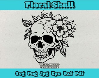 Teschio floreale SVG: file di taglio corona di fiori, design di Halloween (download digitale)