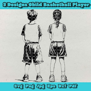 Pacchetto SVG di giocatore di basket bambino, giocatore di basket per bambini in formato PNG, testo giocatore di basket, design di 2 giocatori di basket per bambini, simpatico giocatore bambino