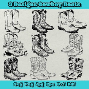 Cowboy Boots Svg Bundle, Floral Cowboy Boots Png, Black Cowboy Boots Dxf, Flaming Cowboy Boots Svg, Cowboy Boots for Laser Engraving, Boots