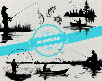 Fishing SVG Bundle: 36 Lake Fishing Silhouettes for Laser Engrave