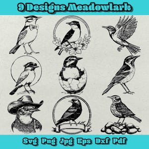 Meadowlark Svg Bundle, Singing Bird Clipart, Meadowlark Silhouette Png, Wild Bird Dxf, Songbird Digital Design, Nature Bird Illustration