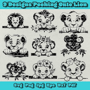 Bundle Svg Lion mignon furtivement, Silhouette de Lion mignon, Clipart tête de Lion, fichier coupe Lion, Lion Desing, oeuvre d'art Lion, floral Svg Lion mignon furtivement