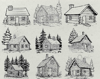 Rustic Log Cabin SVG Bundle: Mountain House Clipart (Digital Product)