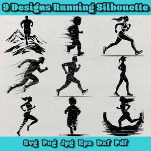 Bundle Silhouette Svg en cours d'exécution, des cliparts coureur de marathon, athlète Jogging Png, sport Silhouette Dxf, conception de vecteur d'athlétisme