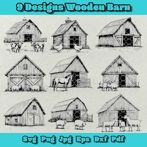 Wooden Barn Svg Bundle, Cow Rustic Barn Png, FarmHouse Png,  Farm Animals Clipart, Livestock Pasture, Vintage Barn Silhouette, Chicken Coop