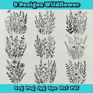 Bundle de fleurs sauvages Svg, fleurs sauvages, Svg botanique, Dxf bouquet de fleurs sauvages, fleurs sauvages pour logo, Saint Valentin Svg, fête des mères, amour Png, plante