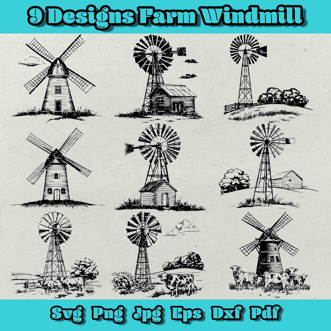 Farm Windmill SVG Bundle: Rustic Silhouette Designs (digital Download ...