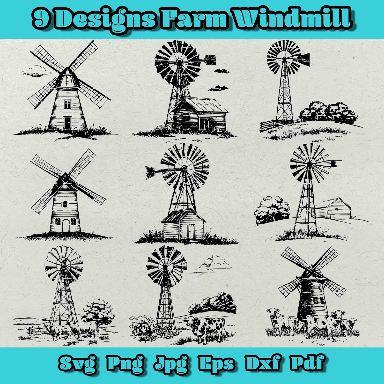 Farm Windmill SVG Bundle: Rustic Silhouette Designs (digital Download ...