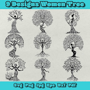 Women Tree Svg Bundle, Tree Svg, Woman Png, Tree Of Life Svg, Tree Hugger Svg, Unique Women Clipart, Hand Drawn Women, Lovers Tree PNG Laser