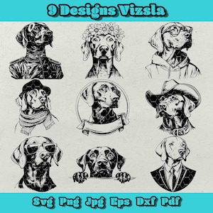 Vizsla Hund Bundle, Jagdhund Clipart, Stilvolle Vizsla Png, Retro Hund Vektor, Cooler Hund Silhouette, Tierliebhaber Kunst, Cowboy Vizsla Design