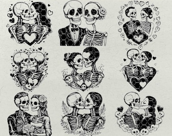 Skeleton Couple Love SVG Bundle: Gothic Skull Clipart (Digital Download)