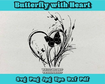 Floral Butterfly Heart SVG: Laser Engraving, Printing Design