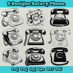 Rotary Phone Svg Bundle, Vintage Phone Png, Retro Telephone Clipart, Antique Dial Phone Eps, Old Tech Dxf, Classic Phone Pdf