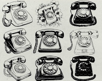 Vintage Rotary Phone Clipart Bundle: Retro Tech Designs (SVG, PNG, PDF)