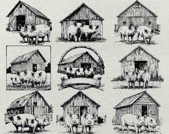 Rustic Pig Barn SVG Bundle: Farmhouse Clipart for Laser Engraving (Digital Download)