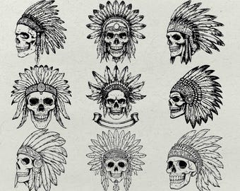 インディアンチーフスカル SVG バンドル: ネイティブアメリカン戦士