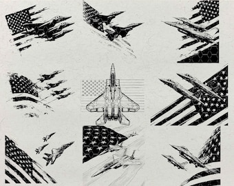 Fighter Jet American Flag SVG Bundle: Patriotic Laser Engraving Clipart