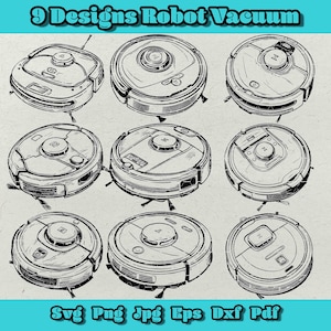 Robot Vacuum Svg Bundle, 9 Cut Files, Robotic Vacuum Cleaner Silhouette, Robot Vacuum For Logo Png, Cleaning Svg, Carpet Sweeper Dxf,Mop Eps