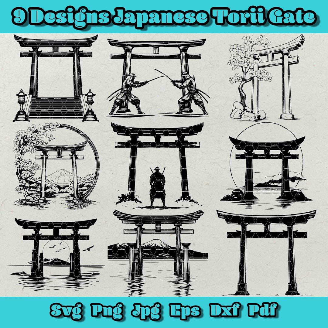 Japanese Torii Gate SVG Bundle, Asian Shinto Shrine Door Png