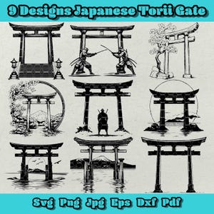 Japanese Torii Gate SVG Bundle, Asian Shinto Shrine Door Png, Japanese Torii Gate Silhouette, Japanese Torii Gate at Sunset, Cherry Blossom
