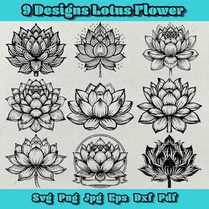 Lotusbloem Svg-bundel, bloemen Svg, bloemen Png, botanische Svg, boeket Dxf, wilde bloemen Svg, Valentijnsdag Svg, Moederdag, liefde png, plant