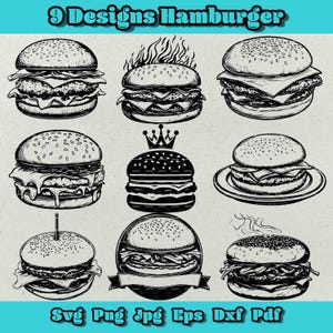 Hamburger Svg Bundle, Tasty Fast Food Clipart, Cheeseburger Silhouette Png, Junk Food Dxf, Grilled Burger Graphic, Street Food Art