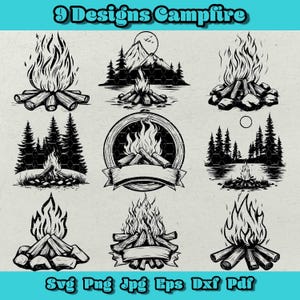 Campfire SVG Bundle: 9 Unique Outdoor Adventure Designs (Digital Download)
